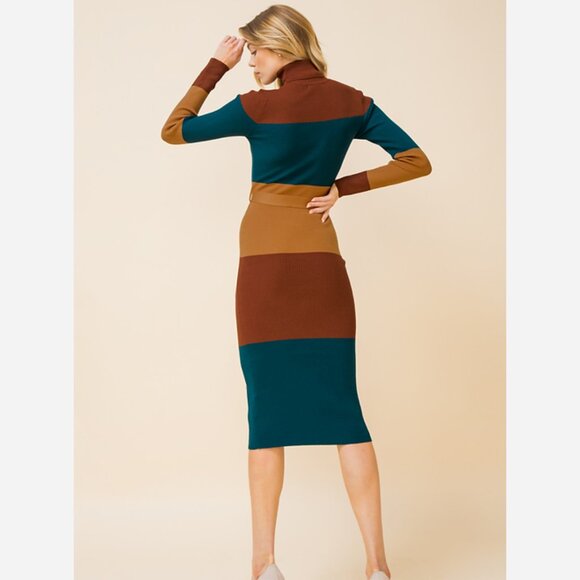 Elegant Color Block Midi Dress - Picture 3 of 9